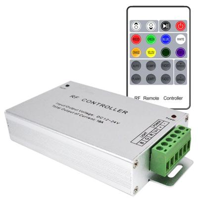 China RGB led strip lighting controller 12V 18A rgb hot sale 24v wireless remote control led controller rf aluminum case 20 keys for rgb strips for sale