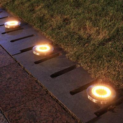 China Outdoor Garden Stainless Steel Landscape Lighting Patio Ground Disc Lawn 8 LED Solar Yard Garden Light For Home for sale