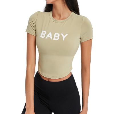 China Wholesale Breathable Seamless Crop Letter Yoga Gym Workout New Arrival Fitness Gym Top Shirt for sale