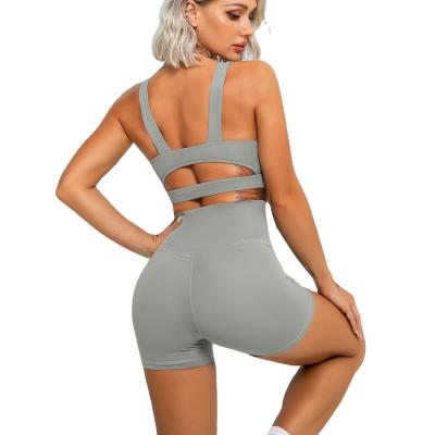 China Spotted Butt Lift Anti-UV Cutout Compression Biker Workout Gym Fitness Gym Sets Custom Logo Gray Soft High Rise Shorts Women OEM for sale