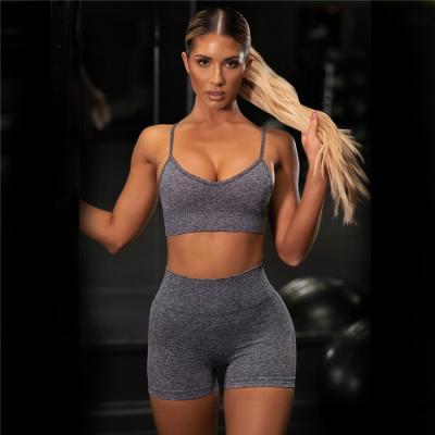 China 7 Colors Private Label Women Ladies High Waist Yoga Wear Gym Breathable Fitness Short Bra Set for sale