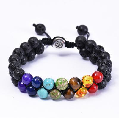 China Vintage Adjustable Natural Stone Beaded Healing Diffuser Lava Stone Beaded Natural Macrame Bracelet Yoga Chakra Reiki Oil Bracelet for sale