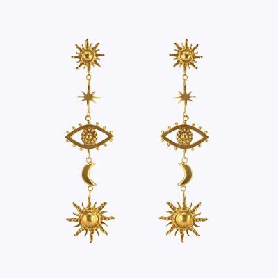 China 2021 Trendy Trendy 18k Gold Plated Sun Moon Star Eye Drop Dangling Earring For Ladies for sale