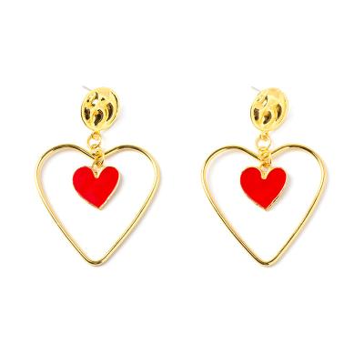 China FASHIONABLE Big Gold Heart Earrings Exaggerated Heart Drop Cute Earrings For Girls Red Gold Plated Stud Earrings 1pcs/opp bag women's alloy for sale