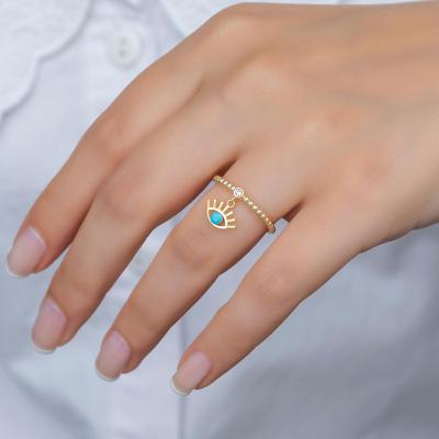 China FASHIONABLE Women Gold Plated Evil Eye Ring Fashion Blue Eyes Ring for sale