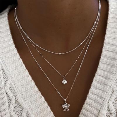 China New Design FASHIONABLE Multilayer Silver Crystal Zircon Butterfly Chain Small Clavicle Beads Pendant Necklace for sale