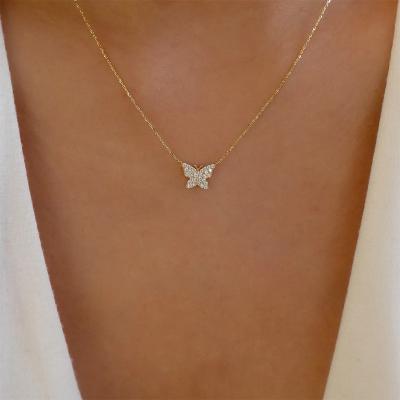 China FASHIONABLE Simple Zircon Butterfly Chain Diamond Butterfly Charms Necklace Crystal Clavicle Chain Ins Pendant Necklace for sale