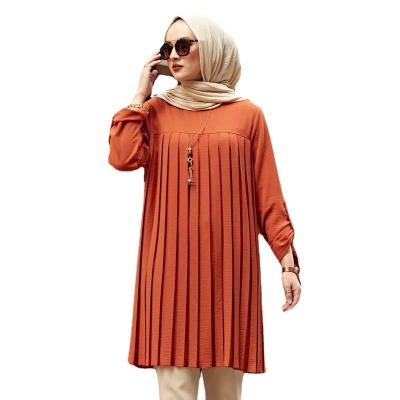 China New Design Anti-wrinkle Long Sleeve Southeast Asia Muslim Tops Women Plus Size Pleated Blouse for sale