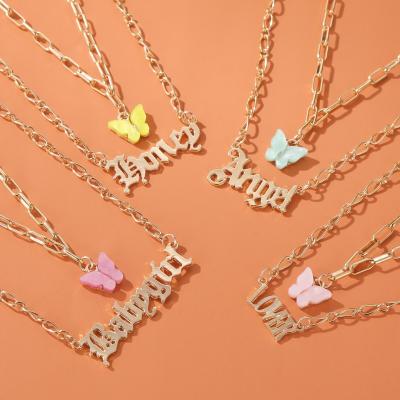 China 2021 Hot Selling Casual/Sporty Butterfly Charm Necklace Women Letters Pendant Acrylic Necklace for sale