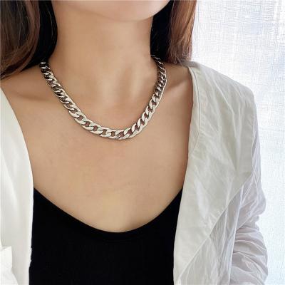 China Punk Fashion Fastness Cuban Link Chain Short Necklace Women Men Stainless Steel Statement Chunky Necklace for sale