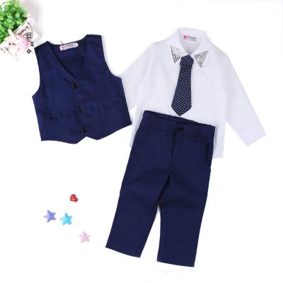 China Baby Boy Casual British Gentleman Style Formal Wedding Suits Infant Party Shirt Tie 4pcs Teams for sale