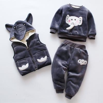 China Three Piece Suit Babies Boy Warm Casual Cartoon Plush Winter Children Cute Elephant Velvet 3 Piece Clothes for sale