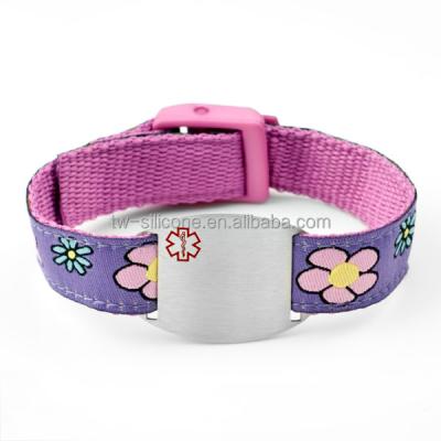 China Fashionable Stainless Steel Plate Allergy Safe Nylon ID Bracelet Colorful Nylon Wristband for sale