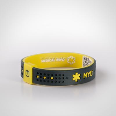 China Original Deboss Logo And Info Myid Band With QR Code Number Silicon Wristband for sale