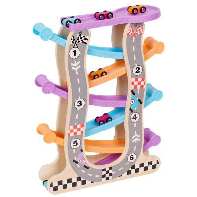 China 6 Layers Track Racing Car Wooden Wooden Ramp Racer Educational Vehicle Toys for sale