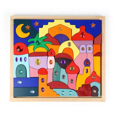 China DIY Education Toy Wooden Rainbow Building Blocks Diamond Castle Wood Jigsaw Cartoon Puzzle The First Play For Children for sale