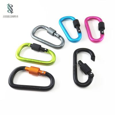 China Amazon outdoor camping durable hot-selling aluminum alloy threaded carabiner climbing backpack latch key chain for sale