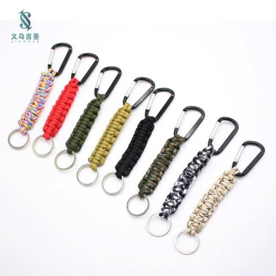 China Easy Carrying Camouflage Outdoor Camping Fashion Umbrella Rope Key Chain Carabiner Woven Lanyard Key Ring for sale