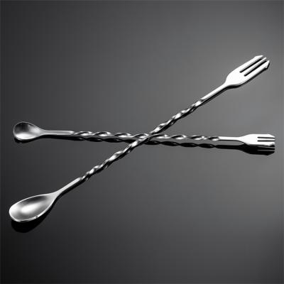 China 2 Viable In 1 Stainless Steel Coffee Long Handled Teaspoons Stirring Spoon Fork for sale