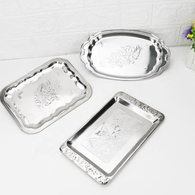 China Sustainable Stainless Steel Square Dinner Plate Tray Kitchen Serving Dishes Salad for sale