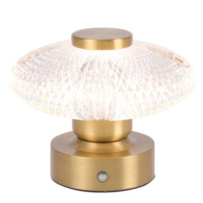 China Portable Creative Hot Sale Aluminum Acrylic Led Table Light Cordless Bedroom Rechargeable For Home Decorative Table Lamp for sale