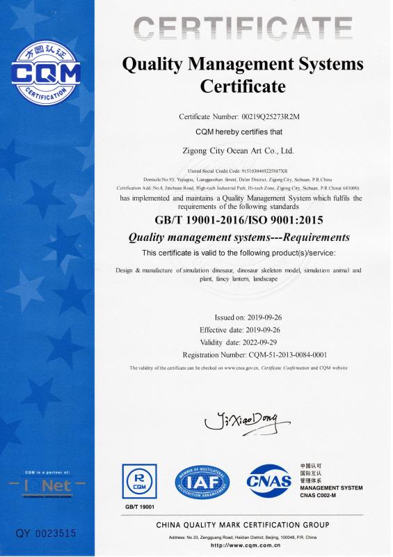 ISO9001 - Zigong City Ocean Art Co., Ltd.