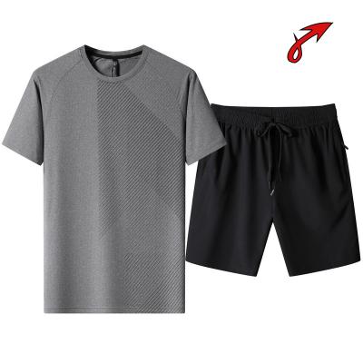 China Anti-wrinkle men's ice silk short-sleeved short-sleeved T-shirt shorts casual two-piece sports quick-drying running suit for sale