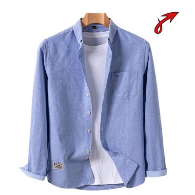 China Anti-pilling Men's Oxford Cotton Turning Outside Shirt Workwear Cotton Solid Color Casual Loose Long-sleeved Shirt for sale