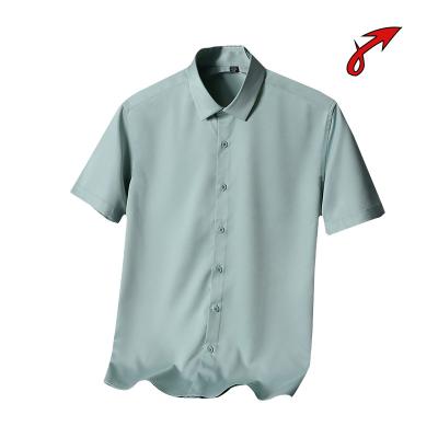 China Summer Men's Anti-pilling Shirt Silk Slim Smooth Business Casual Dress Short Sleeve Shirt for sale