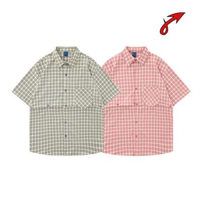 China Wholesale Anti-pilling Men's Summer Wholesale Lapel Plaid Shirt Casual Dismountable Splicing Short Sleeve Shirt for sale