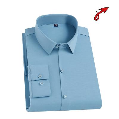 China Solid Color Anti-Pilling Men's Long Sleeve Career Business Men's Business Men's Casual Square Stretch Shirt Solid Color Stretch Shirt for sale