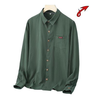 China Autumn high quality anti-pilling men's business top cotton shirt loose solid color long sleeve shirt for sale