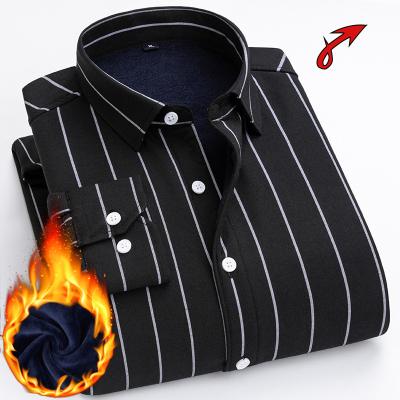 China Anti-pilling Winter Men Casual Striped Top Cotton Padded Thickened Shirt for sale