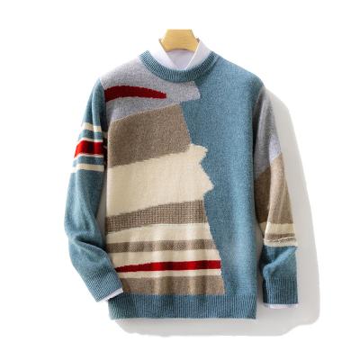 China Anti-Wrinkle Mens Wool Cashmere O Neck Loose Casual 100% Blocking Christmas Thickened Custom Knit Sweater for sale