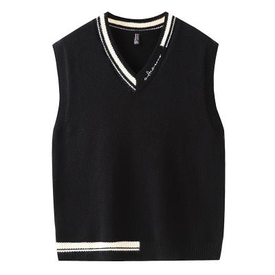 China Anti-Wrinkle V-Neck School Sweater Casual Loose Woolen Vest Men Sleeveless Knitted Sweater Vest With Logo For Men for sale