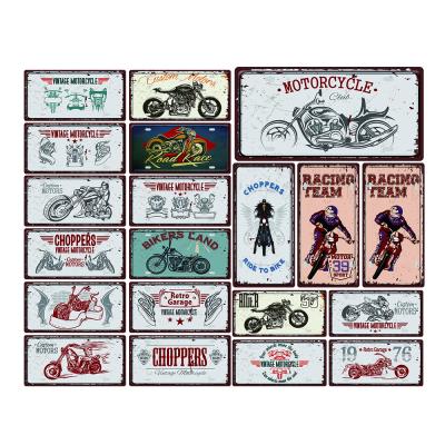 China Custom Reflective China Cafe Motorcycles Tin Sign Metal Logo Embossed Number License Car Dish for Bar Bar Home Decor for sale