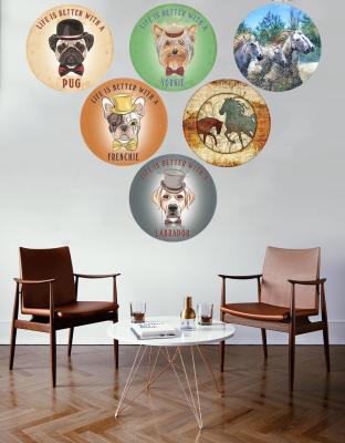 China China Poster Tin Metal Painting Wall Art Decor Tin Vintage Popular Cute Animal Round Metal Plate Signs 30cm for sale