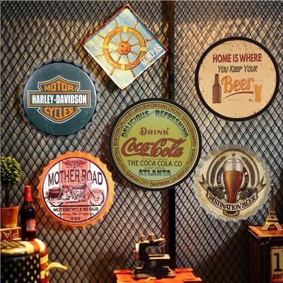 China Vintage Round China Decor Tin Plate Retro Drink Metal Wall Decor Metal Tin Sign Coffee Bar House Poster Beer Metal Signs for sale