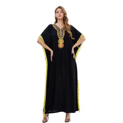 China Autumn Color Swing Large Print Middle Eastern Casual Loose Pure Print Women Dress Islamic Clothing Plus Size XG0871 for sale