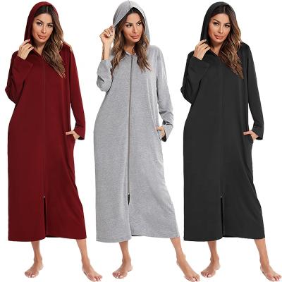 China Aliexpress New Style Cotton 2022 Women's Polyester/Zipper Home Long Sleeve Loose Hooded Cotton Girls Sleepwear for sale