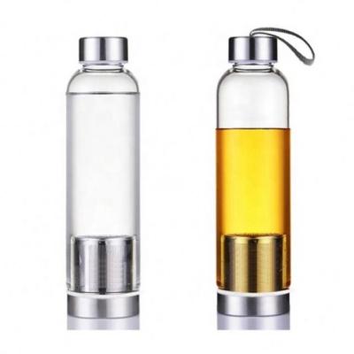 China Viable Hot Sealing Borosilicate Glass Tea Single Wall Water Bottle With Food Grade Stainless Steel Tea Infuser for sale