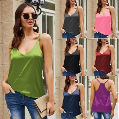 China New 2021 Summer fashion sleeveless v-neck silk camisole tank tops women anti-shrink camis ladies outwear T-shirts clothing for sale