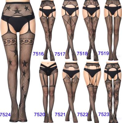 China Sexy Lingerie Women Body Stocking Long Sexy Black Nylon Jacquard Hollowing Out Stockings Open Women's Compression Crotch Tights for sale