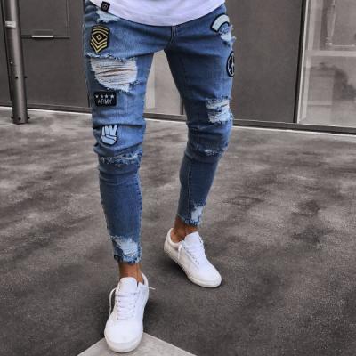 China 2021 QUICK DRY men's jeans washed ripped streetwear clothing long pencil pants blue denim cargo pants clothing for sale