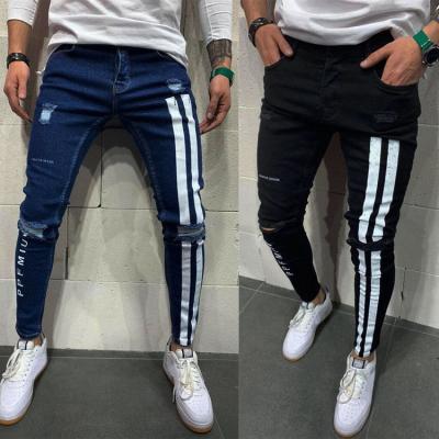 China High quality QUICK DRY men's jeans male clothing fashion skinny ripped biker ripped lattice pencil pants pants for sale