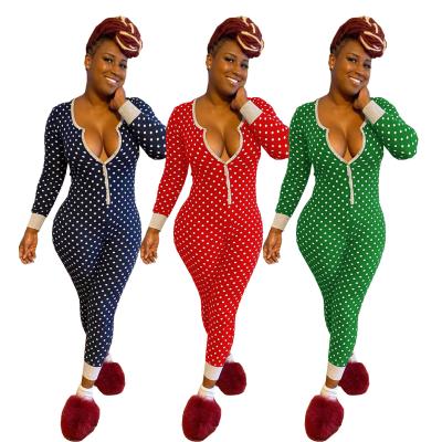 China Falling QUICK DRY Christmas one piece 2021 home green red dots winter overalls women's clothing suits use clothing sets rompers for sale