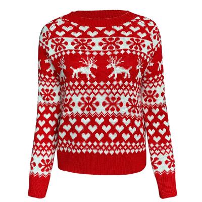 China Autumn Holiday Christmas Red O-neck Sweatshirts Anti-wrinkle Women Snowflake Elk Sweaters Christmas Winter Sweatshirts for sale