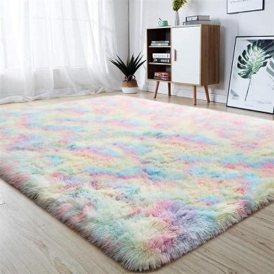 China Luxury Soft Washable Bond Dye Fluffy Fur Shaggy Area Rug Carpet Tiles PV For Living Room And Bedroom for sale