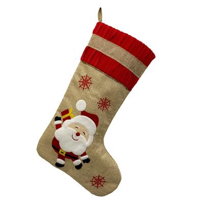 China Wholesale European and American Christmas Canvas Fabric Gift Drawstring Decorations Christmas Stockings for sale