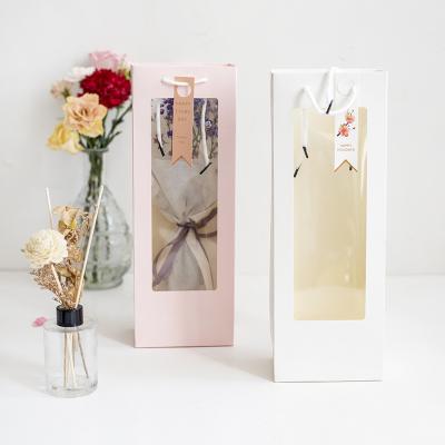 China Recycled New Arrival Materials JAYWOOD Wine Paper Bag Portable Transparent Flower Window Waterproof Rectangular Bag With Handle for sale